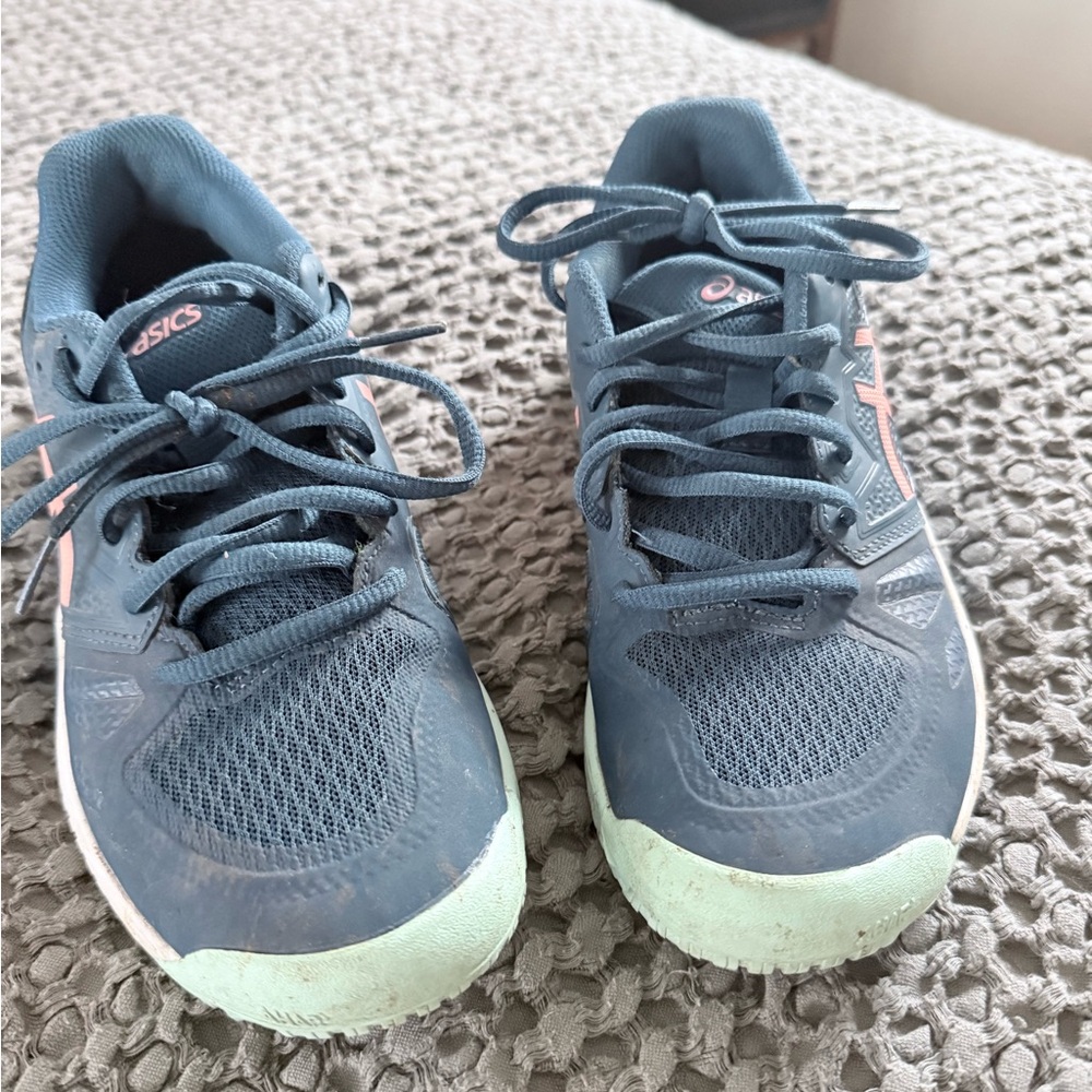 Asics Teal and Light Green Women’s Court Shoes.  Great for tennis or pickleball.